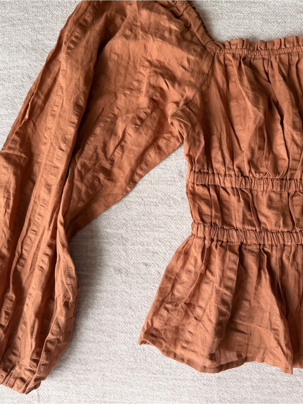 J. Crew Rust-Brown Smocked Square-Neck Top - Picture 3 of 6